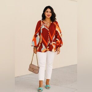 August Sky Balloon Sleeve Blouse - Multicolour